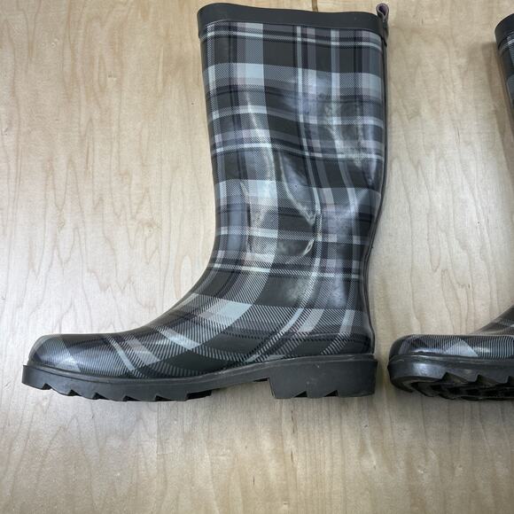 Capelli New York Women’s Rain Boots Size 8 Gray Plaid Rubber Knee High GC - Picture 4 of 9